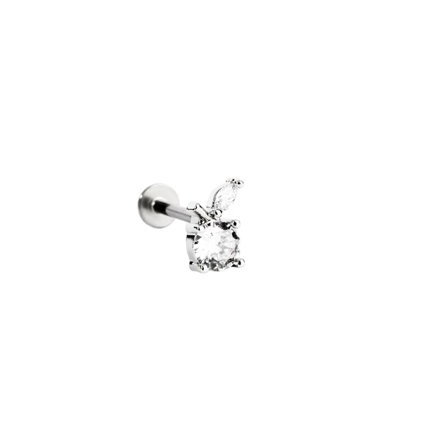 Ezüst Színű Rozsdamentes Acél Labret Piercing Fehér Kővel