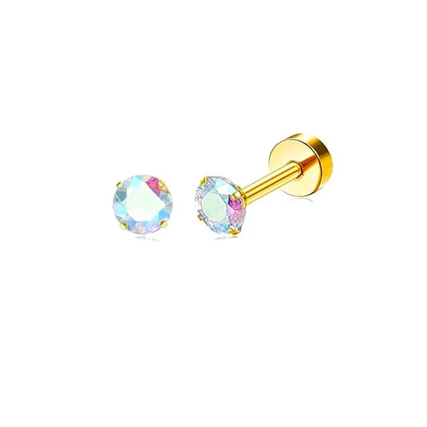 316L Arany Színű Labret Piercing Színes Cirkónia Kővel - 5mm