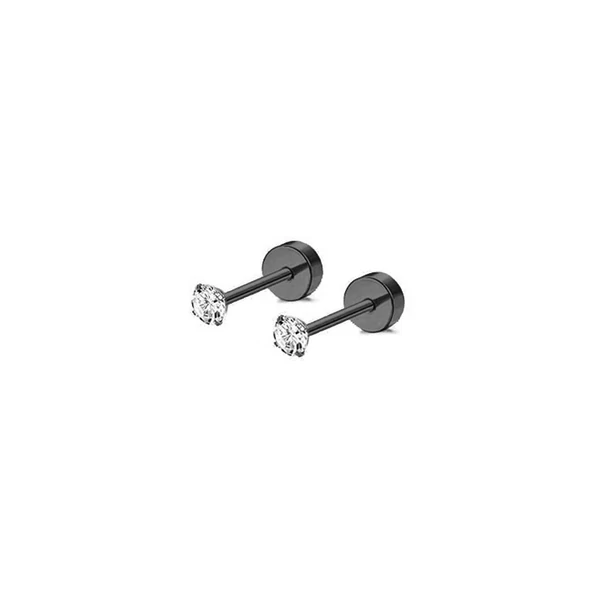 Fekete 316L Orvosi Acél Egyenesszárú Labret Piercing Cirkónia Kővel - 1 pár - 2 mm