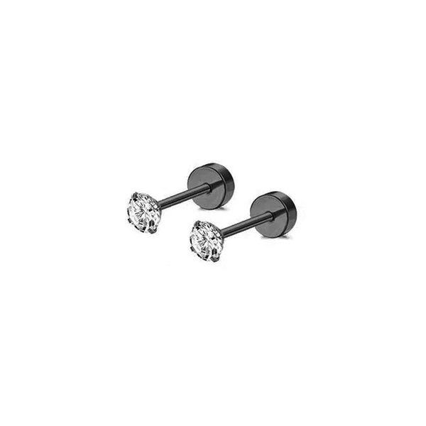 Fekete 316L Orvosi Acél Egyenesszárú Labret Piercing Cirkónia Kővel - 1 pár - 3 mm