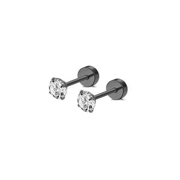 Fekete 316L Orvosi Acél Egyenesszárú Labret Piercing Cirkónia Kővel - 1 pár - 4 mm