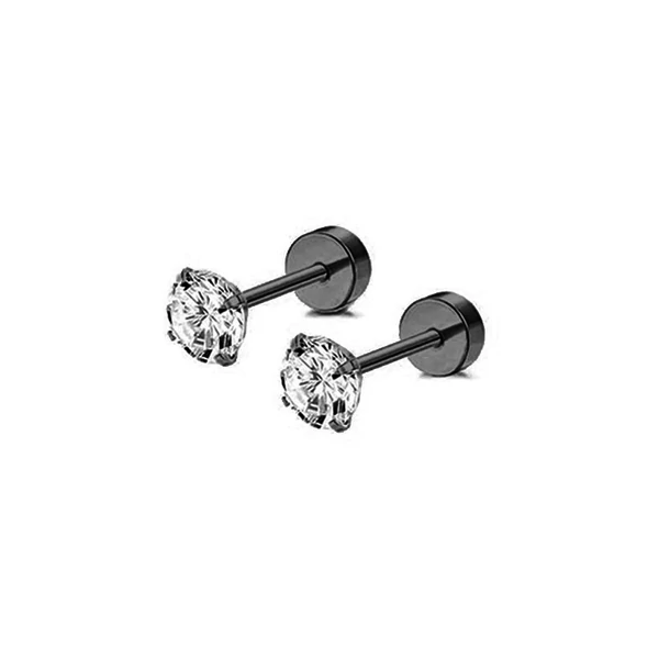 Fekete Színű 316L Orvosi Acél Egyenesszárú Labret Piercing Cirkónia Kővel - 1 pár - 5 mm