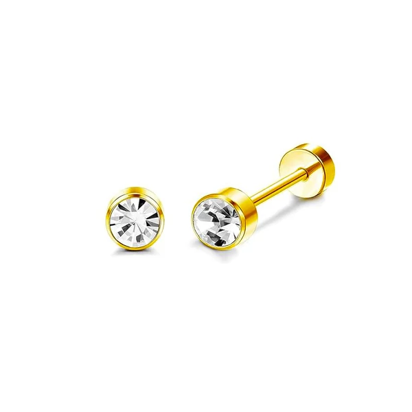 316L Arany Színű Kör Alakú Labret Piercing Cirkónia Kővel - 4 mm