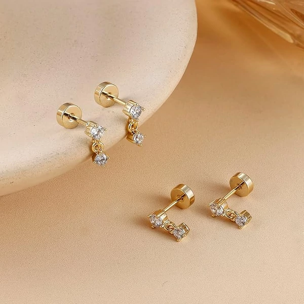 316L Arany Színű Lógós Labret Piercing Cirkónia Kővel -1pár