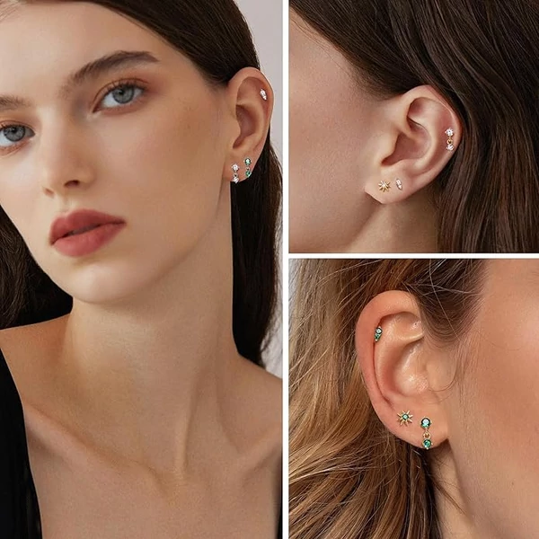 316L Arany Színű Lógós Labret Piercing Cirkónia Kővel -1pár