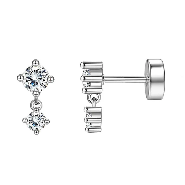 316L Ezüst Színű Lógós Labret Piercing Cirkónia Kővel -1pár