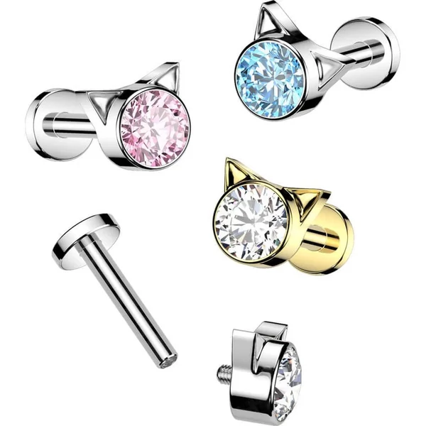 Ezüst Színű Titánium Egyenesszárú Labret Piercing Kék Kővel
