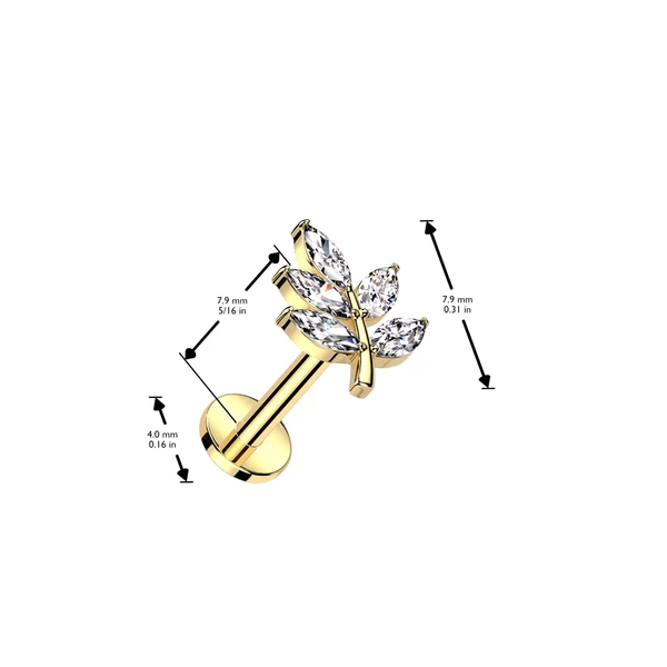 316L Orvosi Acél Labret Piercing Levél Dísszel - Ezüst