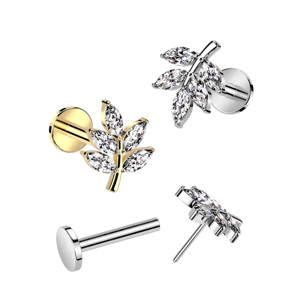 316L Orvosi Acél Labret Piercing Levél Dísszel - Ezüst