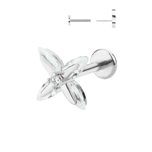 Ezüst Színű Rozsdamentes Acél Labret Piercing Virág Dísszel