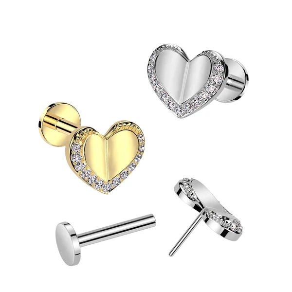 316L Orvosi Acél Labret Piercing Szív Dísszel - Arany