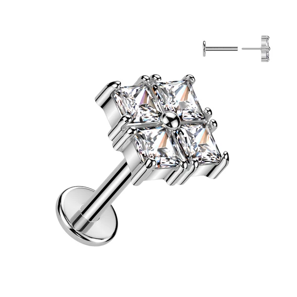Ezüst Színű 316L Orvosi Acél Push-in Labret Piercing Köves Díszítéssel
