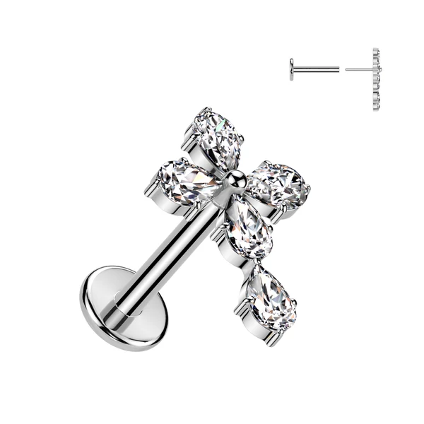 Ezüst Színű 316L Orvosi Acél Push-in Labret Piercing Kereszt Alakú Dísszel