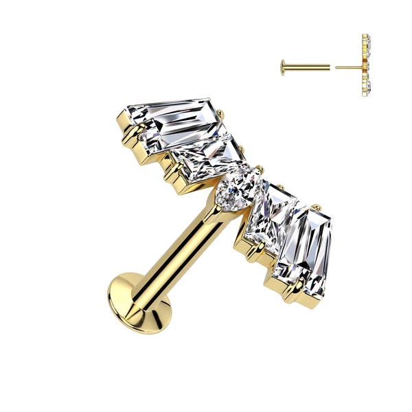 Arany Színű 316L Orvosi Acél Push-in Labret Piercing Cirkónia Kővel