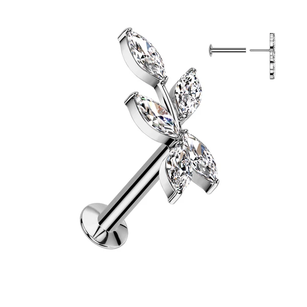 Ezüst Színű 316L Orvosi Acél Push-in Labret Piercing Cirkónia Kővel