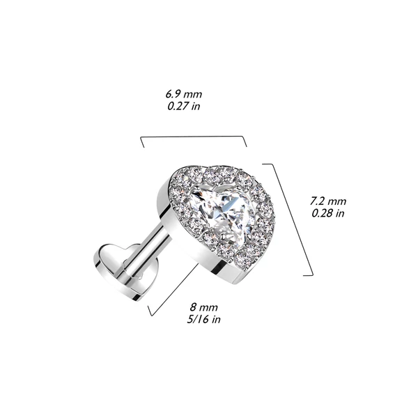 Ezüst Színű Szív Alakú Titánium Piercing CNC Cirkónia Kövekkel