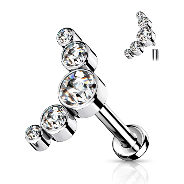 Ezüst Színű Titánium Labret Piercing Csillogó Cirkónia Kövekkel