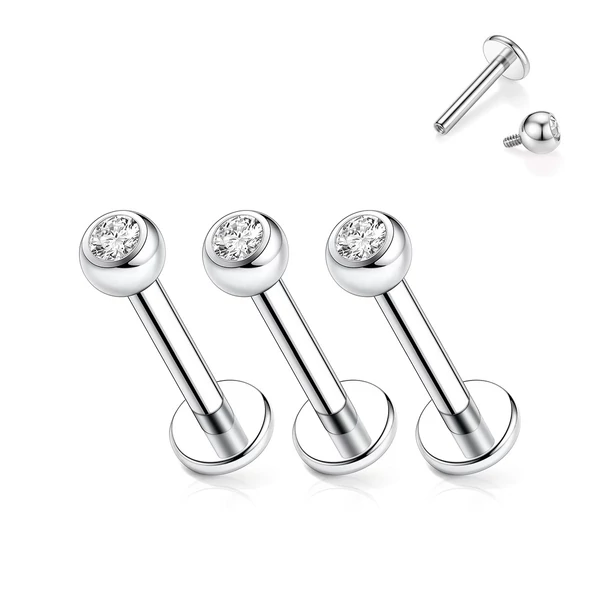 Ezüst Színű Titánium Egyenesszárú Labret Piercing Fehér Kővel -1db