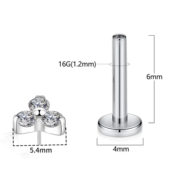 Ezüst Színű Titánium Push-in Labret Piercing Kövekkel