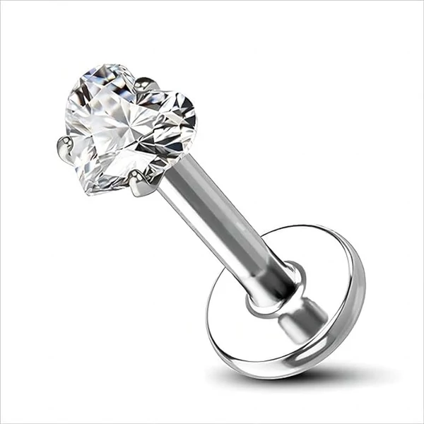 Ezüst Színű Titánium Piercing Fehér Szív Alakú Cirkónia Kővel Dísz-5mm