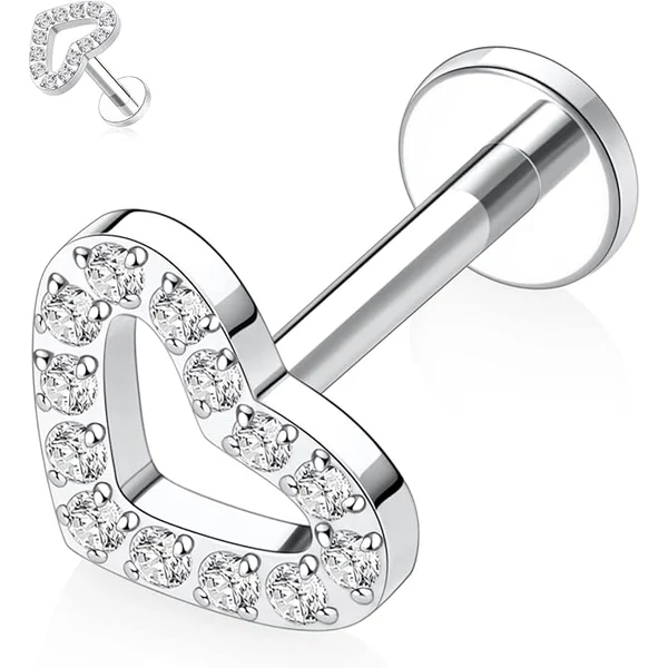Ezüst Színű Szív Alakú Titánium Piercing Cirkónia Kövekkel