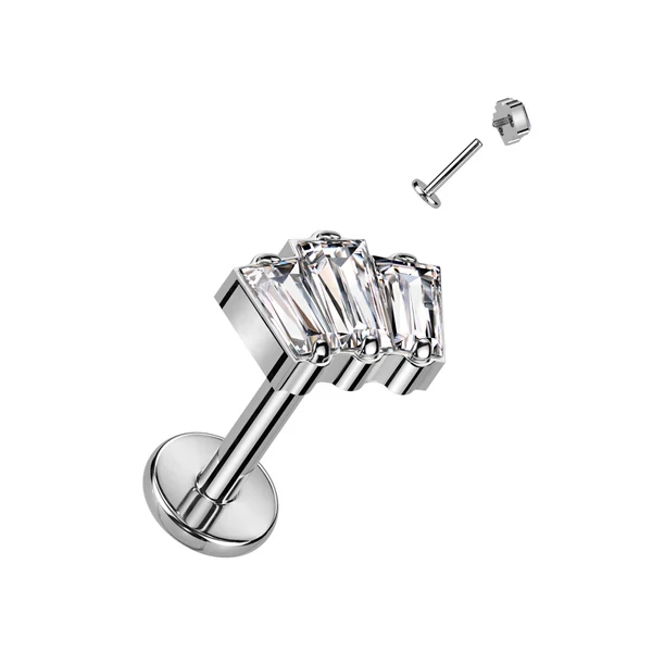 Ezüst SzínűTitánium Egyenesszárú Labret Piercing Kövekkel Díszítve