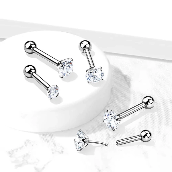 Ezüst Színű Titánium Push-in Barbell Piercing Kővel - 3 MM