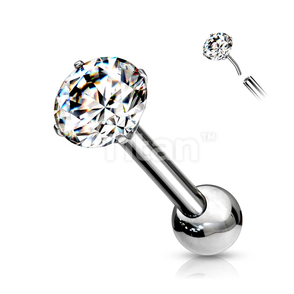 Ezüst Színű Titánium Push-in Barbell Piercing Kővel - 3 MM