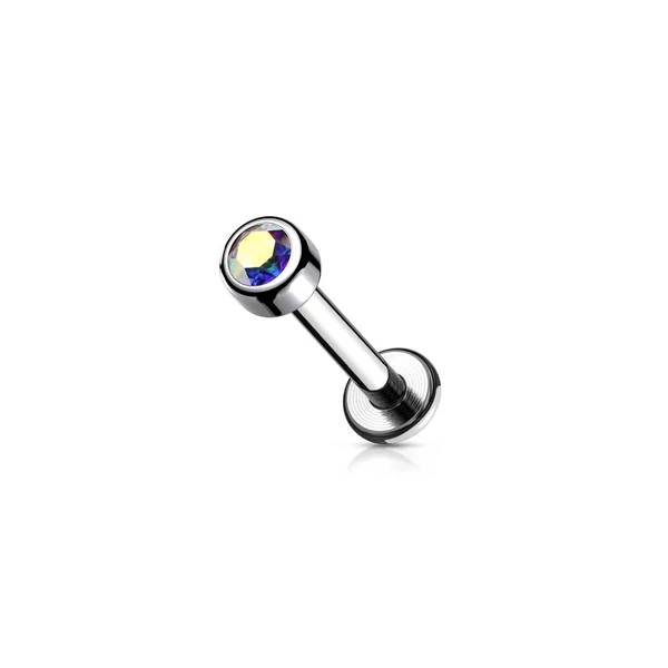 Ezüst Színű Titánium Push-in Labret Piercing Színes Kővel