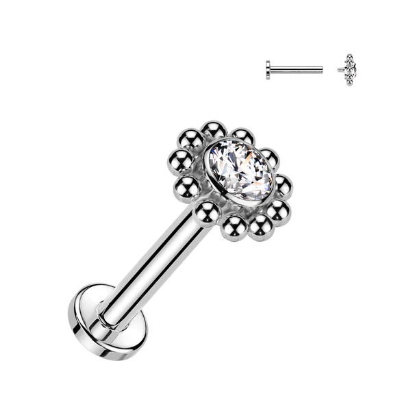 Ezüst Színű Titánium Labret Piercing Kővel
