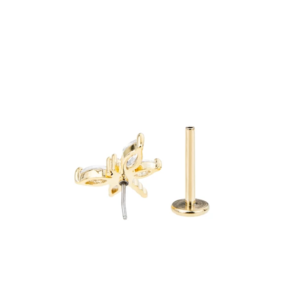 Arany Színű 316L Orvosi Acél Labret Piercing Réz Szitakötő Dísszel