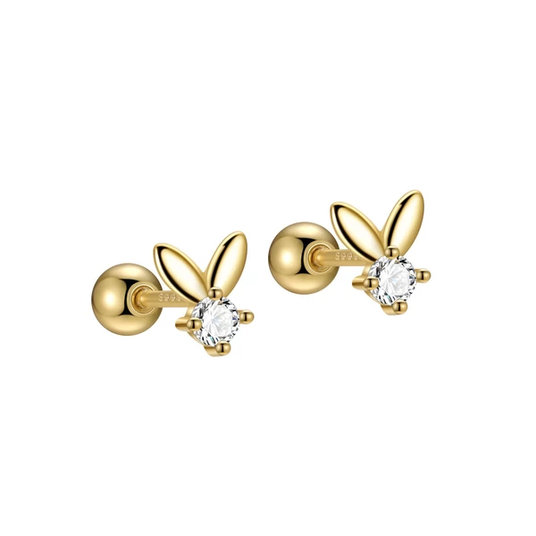 Aranyozott S999 Ezüst Nyuszi Alakú Köves Barbell Piercing