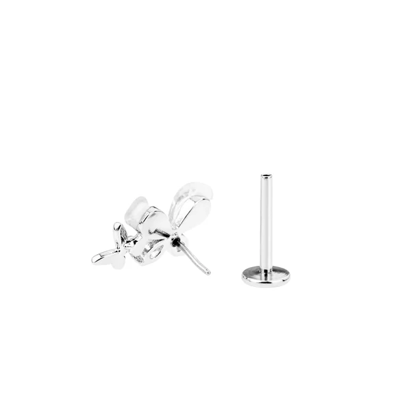 Ezüst Színű 316L Orvosi Acél Labret Piercing Réz Pillangó Dísszel