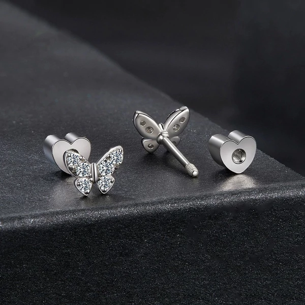 Ezüst Színű S925 Ezüst Labret Piercing Pillangó Mintával Cirkónia Kövekkel