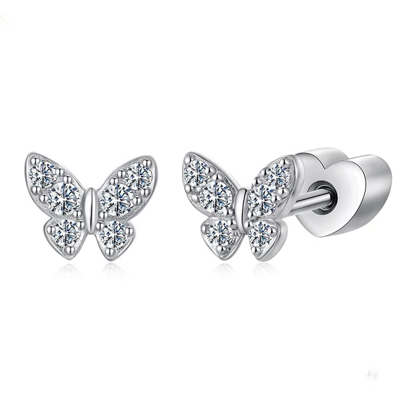 Ezüst Színű S925 Ezüst Labret Piercing Pillangó Mintával Cirkónia Kövekkel