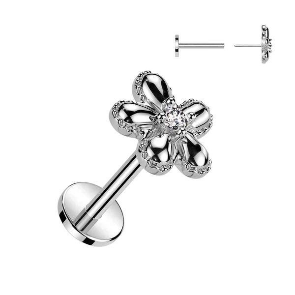 Ezüst Színű 316L Orvosi Acél Push-in Labret Piercing Virág Dísszel