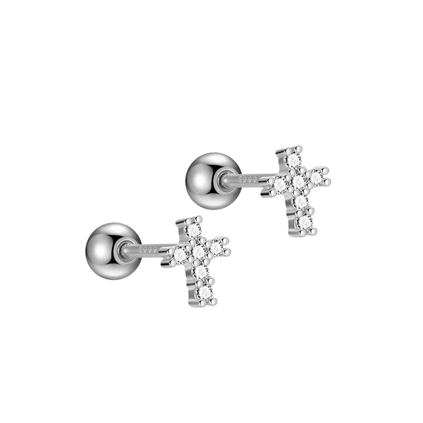 S999 Ezüst Kereszt Alakú Köves Barbell Piercing