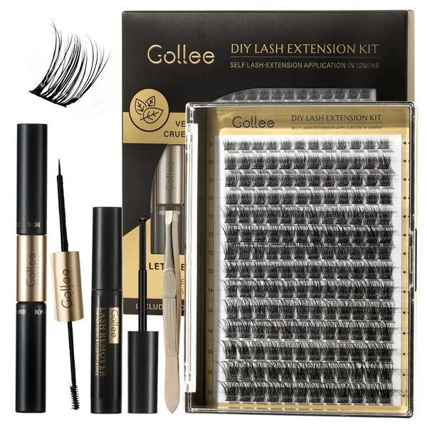 Gollee DIY Tincses Műszempilla 8-16 mm, Vízálló, Ragasztóval és Oldóval