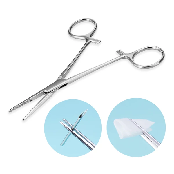 316L Orvosi Acél Piercing Fogó Egyenes, Recézett Végű, Sterilizált Tasakban