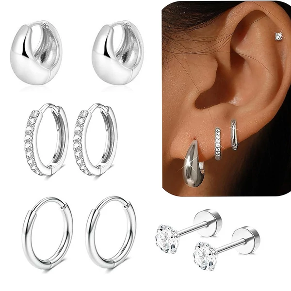 Ezüst Színű Orvosi Acél Piercing Szett - 8 db