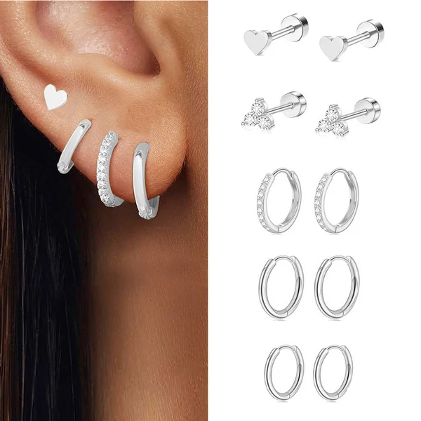 Ezüst Színű Orvosi Acél Piercing Szett - 10 db