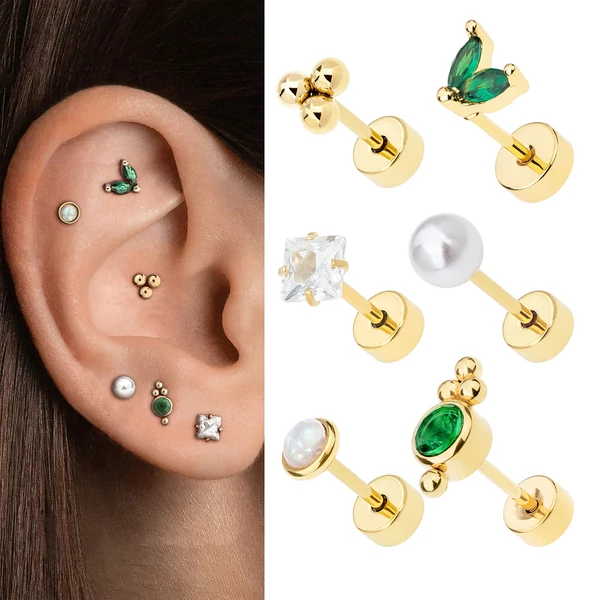 Arany Színű Orvosi Acél Piercing Szett - 12 db
