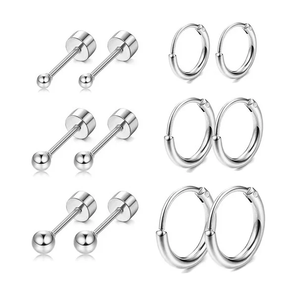 Ezüst Színű 316L Orvosi Acél Piercing Szett - 12 db