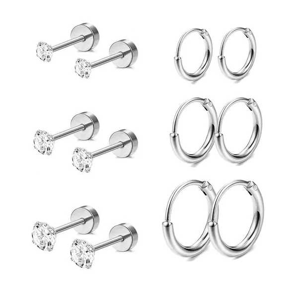 Ezüst Színű 316L Orvosi Acél Piercing Szett - 12 db