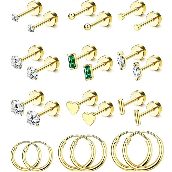 Arany Színű 316L Piercing Szett - 12 pár