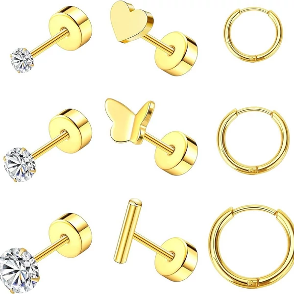 Arany Színű Orvosi Acél Piercing Szett - 9 db