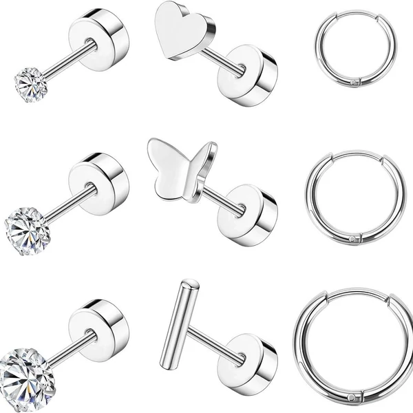 Ezüst Színű Orvosi Acél Piercing Szett - 9 db