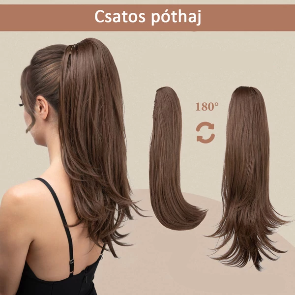 Csokoládébarna Egyenes Csatos Póthaj Copfhoz és Lófarokhoz - 50 cm