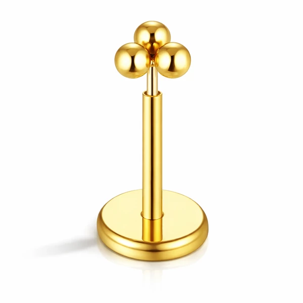 316L Arany Színű Három Golyós Push-in Labret Piercing - 1db