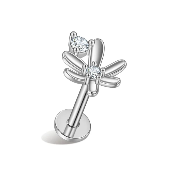 316L Orvosi Acél Ezüst Színű Push-in Labret Piercing Virág Dísszel